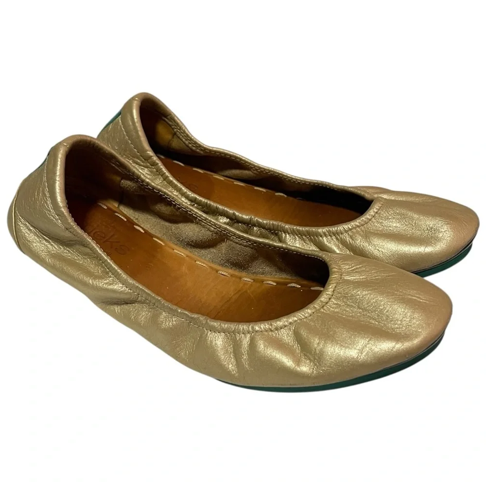 TIEKS Gold Ballet Flat Comfort On The Go Shoes Size 8 - Picture 2 of 11